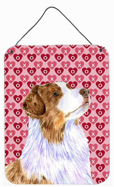 Australian Shepherd Hearts Love and Valentine&#39;s Day Wall or Door Hanging Prints by Caroline&#39;s Treasures