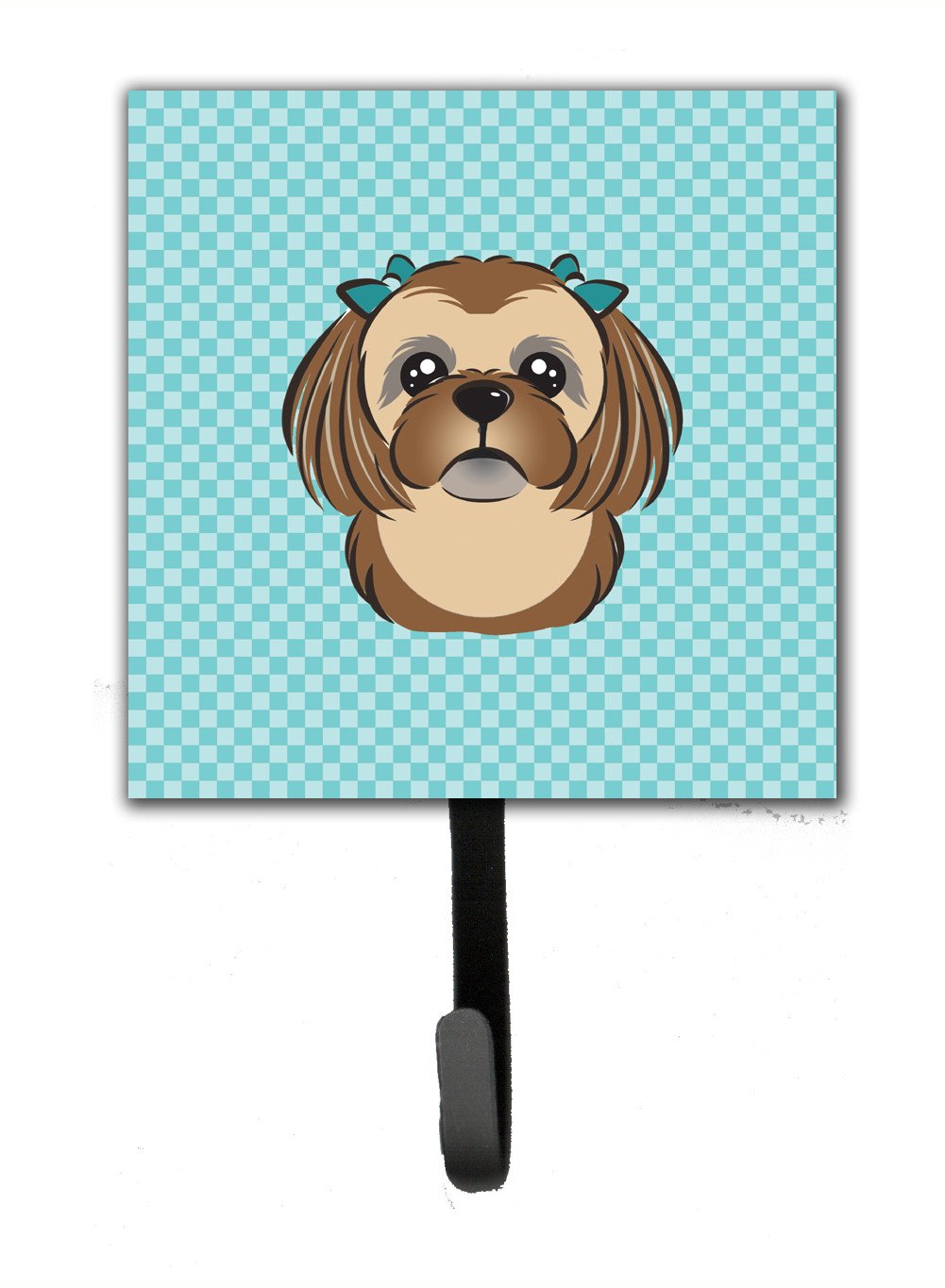 Checkerboard Blue Chocolate Brown Shih Tzu Leash or Key Holder BB1187SH4 by Caroline&#39;s Treasures