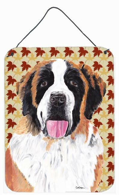 Saint Bernard Fall Leaves Portrait Aluminium Metal Wall or Door Hanging Prints by Caroline's Treasures