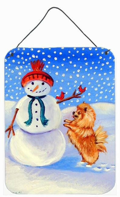 Snowman with Pomeranian Aluminium Metal Wall or Door Hanging Prints by Caroline&#39;s Treasures