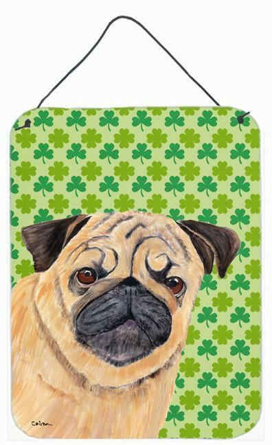 Pug St. Patrick&#39;s Day Shamrock Portrait Wall or Door Hanging Prints by Caroline&#39;s Treasures