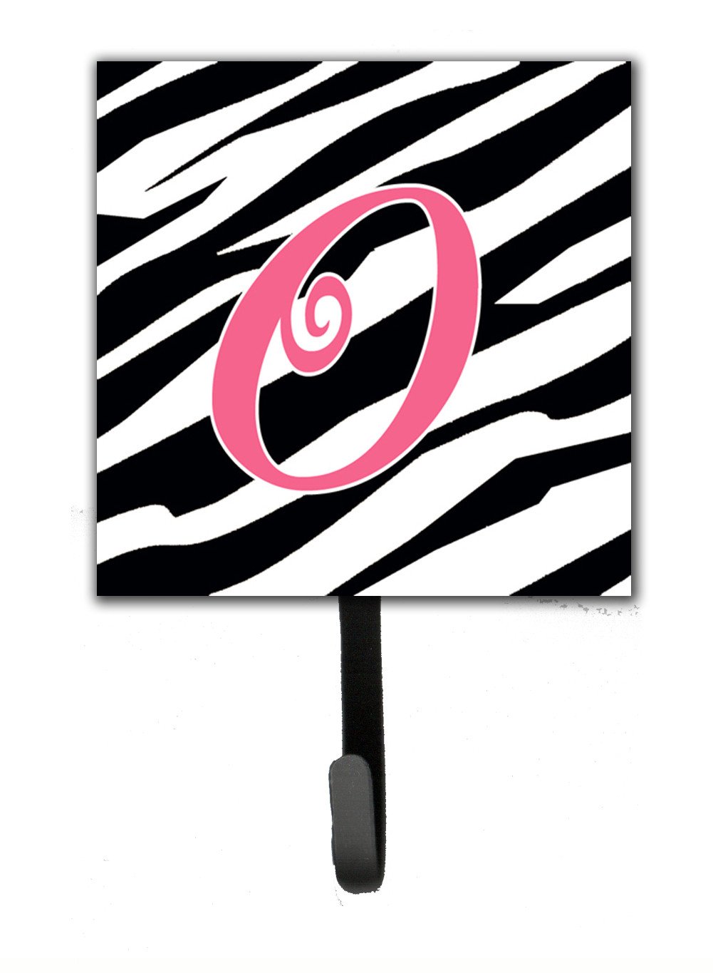 Letter O Initial Monogram - Zebra Stripe and Pink Leash Holder or Key Hook by Caroline's Treasures