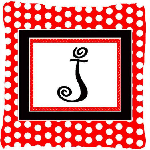 Letter J Initial Monogram Red Black Polka Dots Decorative Canvas Fabric Pillow - the-store.com