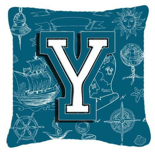 Letter Y Sea Doodles Initial Alphabet Canvas Fabric Decorative Pillow CJ2014-YPW1414 by Caroline's Treasures