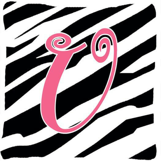 Monogram Initial U Zebra Stripe and Pink Decorative Canvas Fabric Pillow CJ1037 - the-store.com