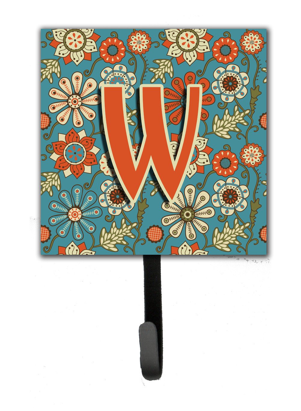 Letter W Flowers Retro Blue Leash or Key Holder CJ2012-WSH4 by Caroline&#39;s Treasures