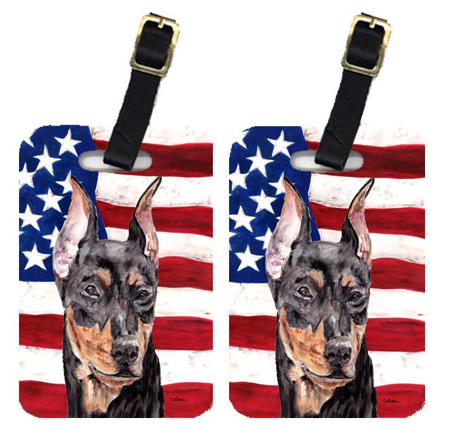 Pair of German Pinscher with American Flag USA Luggage Tags SC9644BT by Caroline&#39;s Treasures