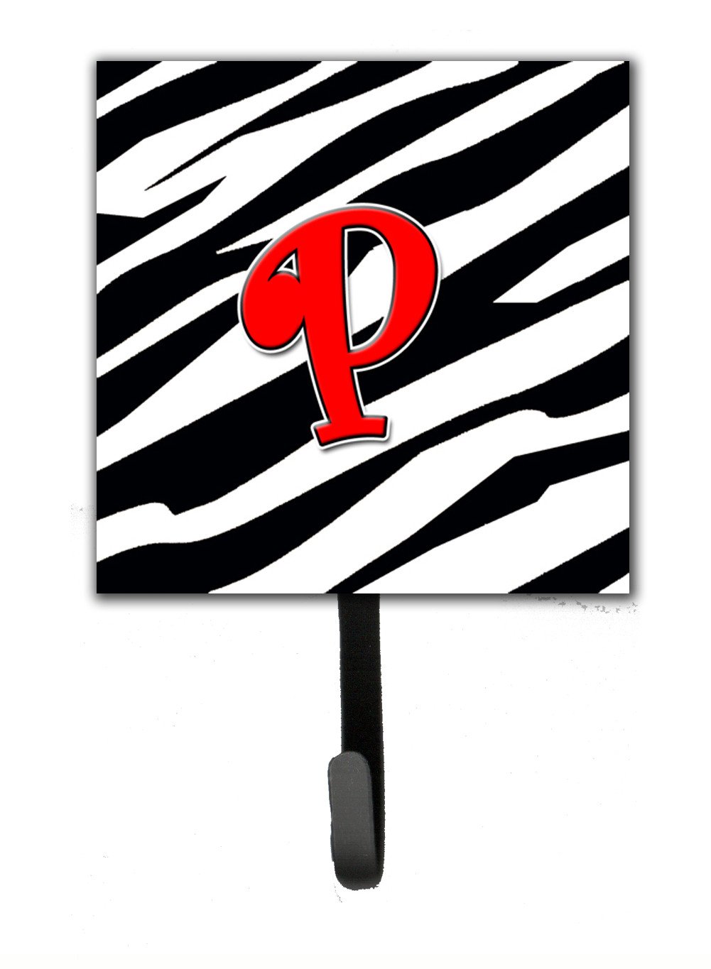 Letter P Initial Monogram - Zebra Red Leash Holder or Key Hook by Caroline's Treasures