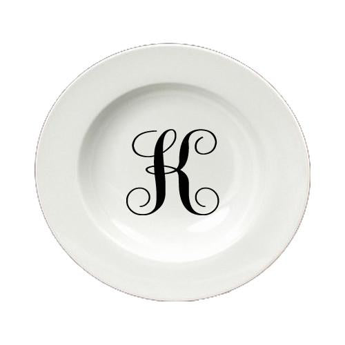 Letter K Initial Monogram Script Round Ceramic White Soup Bowl CJ1057-K-SBW-825 by Caroline's Treasures