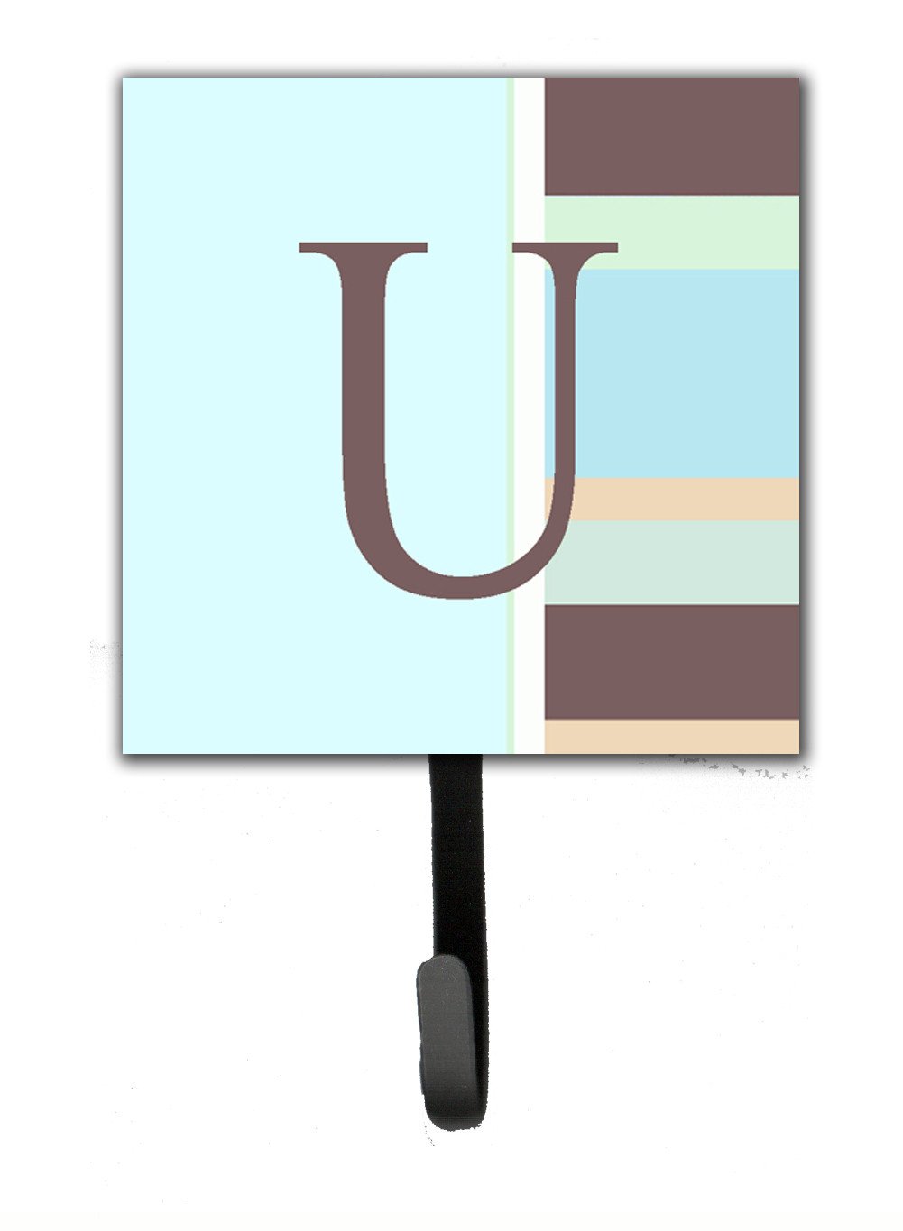 Letter U Initial Monogram - Blue Stripes Leash Holder or Key Hook by Caroline's Treasures