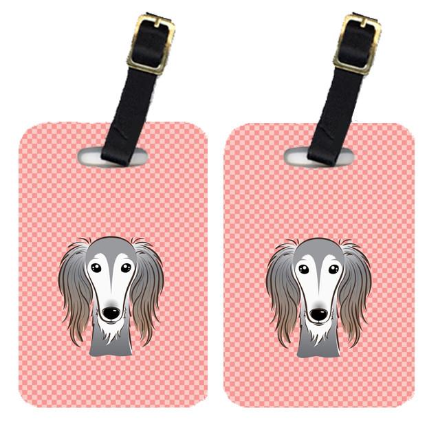 Pair of Checkerboard Pink Saluki Luggage Tags BB1229BT by Caroline&#39;s Treasures