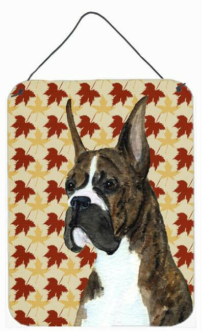 Boxer Brindle Fall Leaves Portrait Aluminium Metal Wall or Door Hanging Prints by Caroline's Treasures