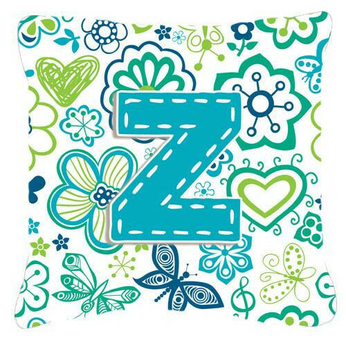 Letter Z Flowers and Butterflies Teal Blue Canvas Fabric Decorative Pillow CJ2006-ZPW1414 by Caroline's Treasures