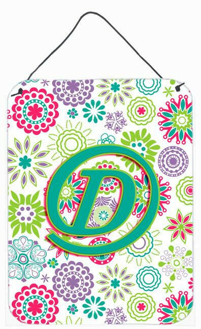 Letter D Flowers Pink Teal Green Initial Wall or Door Hanging Prints CJ2011-DDS1216 by Caroline&#39;s Treasures