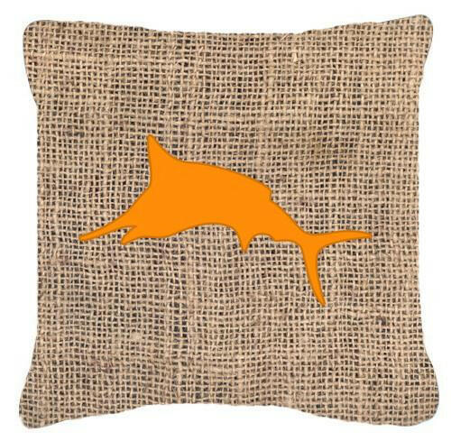 Fish - Marlin Burlap and Orange   Canvas Fabric Decorative Pillow BB1026 - the-store.com