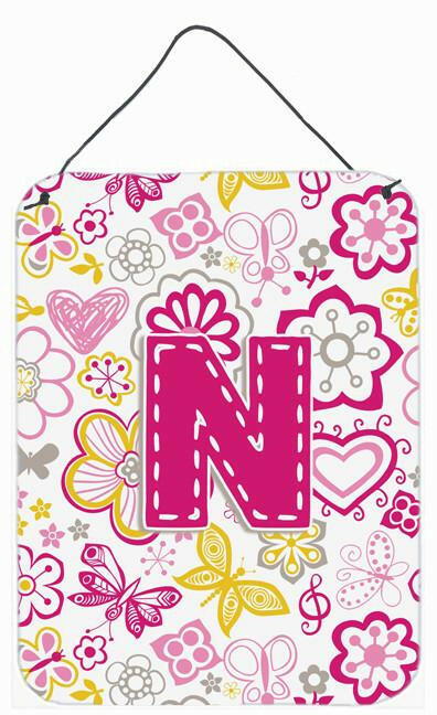 Letter N Flowers and Butterflies Pink Wall or Door Hanging Prints CJ2005-NDS1216 by Caroline&#39;s Treasures