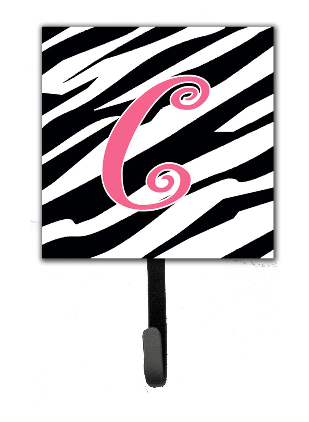 Letter C Initial Monogram - Zebra Stripe and Pink Leash Holder or Key Hook by Caroline's Treasures