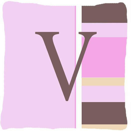 Letter V Initial Monogram - Pink Stripes Decorative   Canvas Fabric Pillow - the-store.com