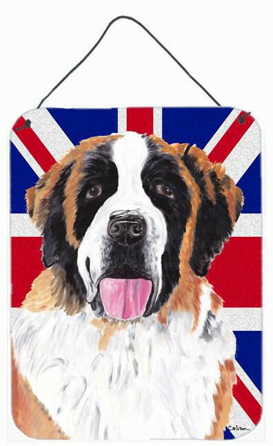 Saint Bernard with English Union Jack British Flag Wall or Door Hanging Prints SC9839DS1216 by Caroline&#39;s Treasures