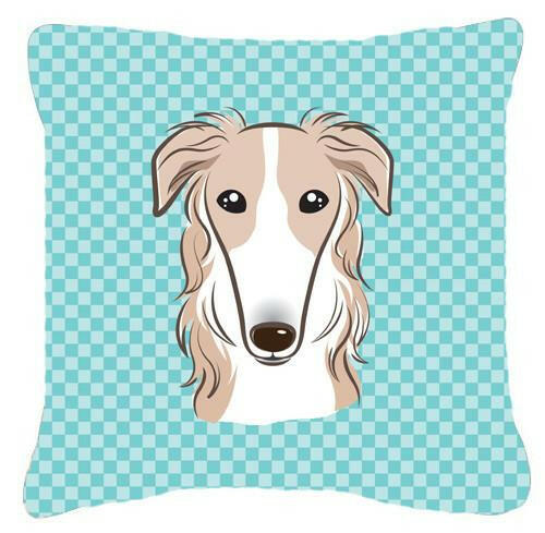 Checkerboard Blue Borzoi Canvas Fabric Decorative Pillow BB1166PW1414 - the-store.com