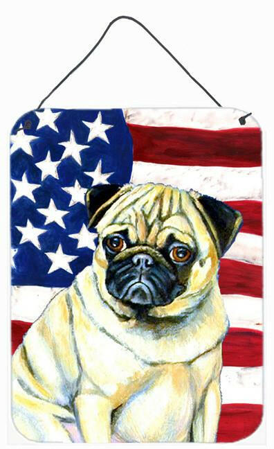 USA American Flag with Pug Aluminium Metal Wall or Door Hanging Prints by Caroline's Treasures