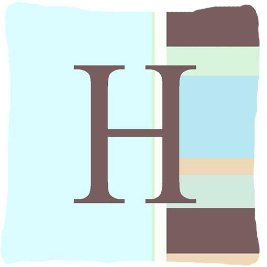 Letter H Initial Monogram - Blue Stripes Decorative   Canvas Fabric Pillow - the-store.com