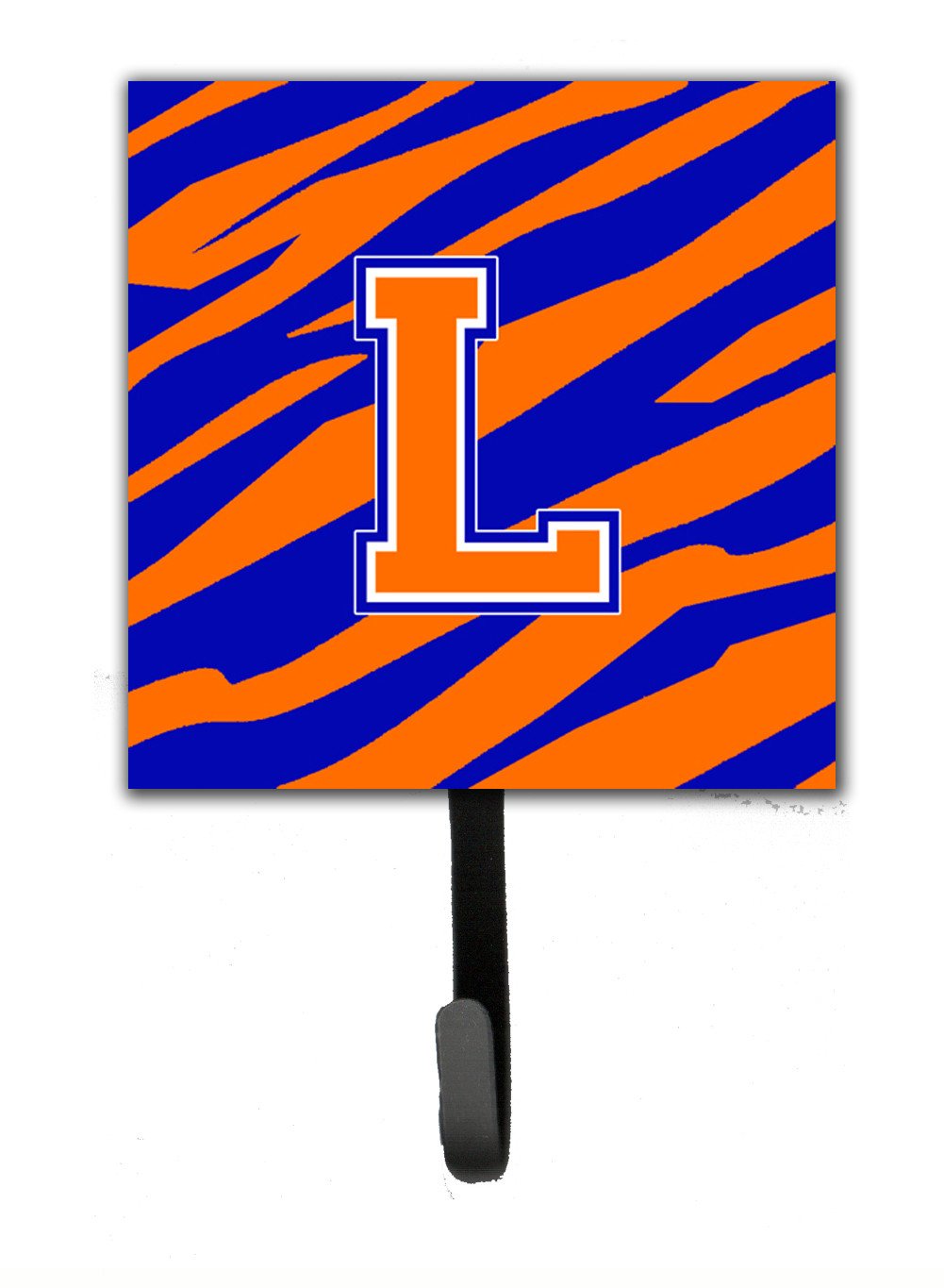 Letter L Initial Monogram - Tiger Stripe - Blue Orange Leash Holder or Key Hook by Caroline&#39;s Treasures