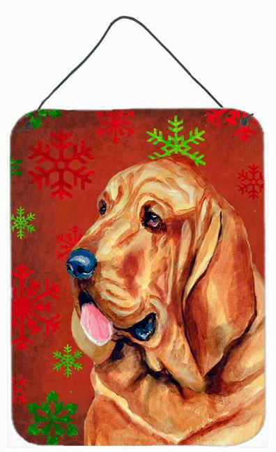 Bloodhound Red Snowflakes Holiday Christmas Wall or Door Hanging Prints by Caroline&#39;s Treasures