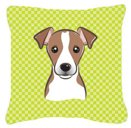 Checkerboard Lime Green Jack Russell Terrier Canvas Fabric Decorative Pillow BB1322PW1414 - the-store.com