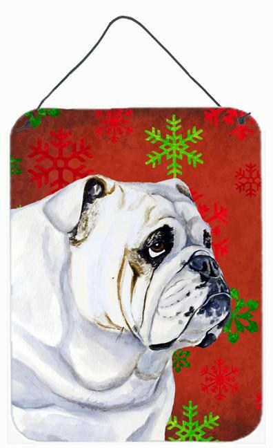 Bulldog English Red Snowflakes Holiday Christmas Wall or Door Hanging Prints by Caroline's Treasures