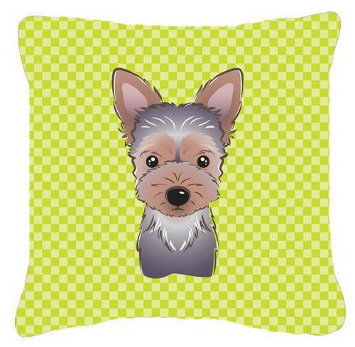 Checkerboard Lime Green Yorkie Puppy Canvas Fabric Decorative Pillow BB1294PW1414 - the-store.com