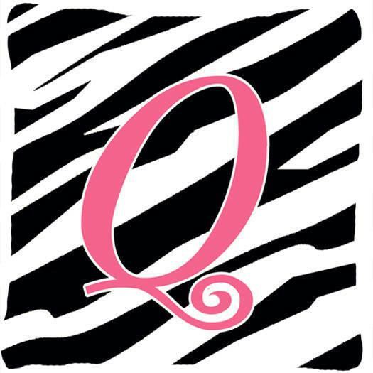 Monogram Initial Q Zebra Stripe and Pink Decorative Canvas Fabric Pillow CJ1037 - the-store.com