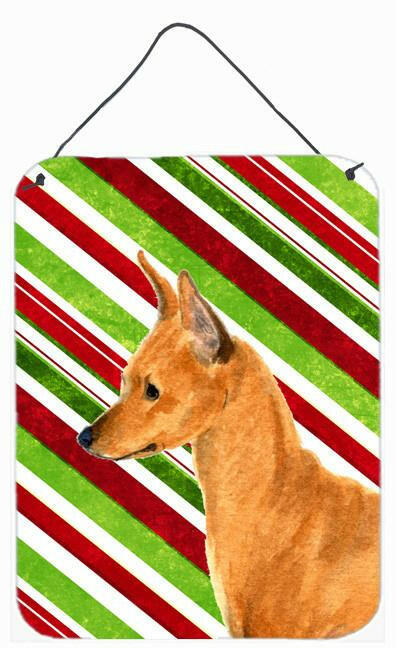 Min Pin Candy Cane Holiday Christmas Metal Wall or Door Hanging Prints by Caroline&#39;s Treasures