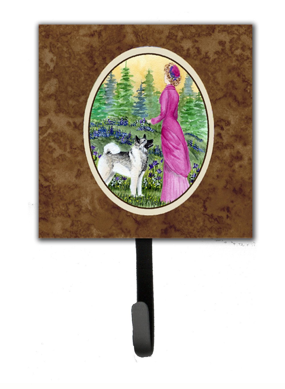 Lady with her Norwegian Elkhound Leash Holder or Key Hook by Caroline's Treasures