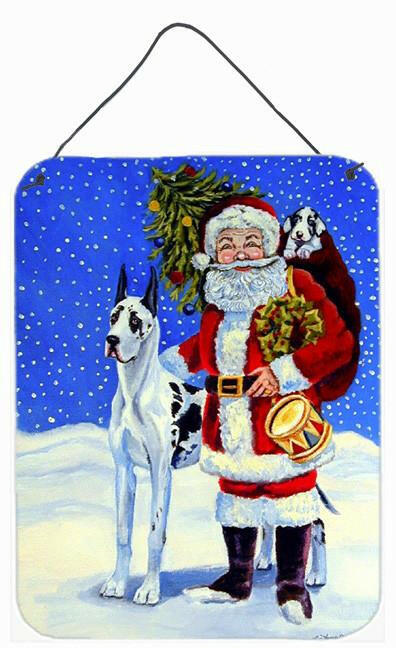 Harlequin Great Dane with Santa Claus Metal Wall or Door Hanging Prints by Caroline's Treasures