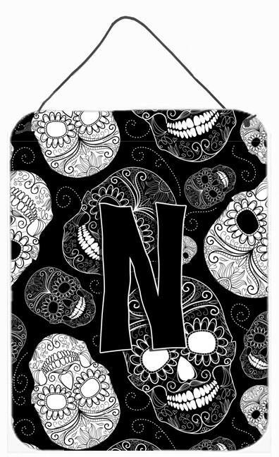 Letter N Day of the Dead Skulls Black Wall or Door Hanging Prints CJ2008-NDS1216 by Caroline's Treasures