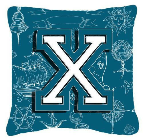 Letter X Sea Doodles Initial Alphabet Canvas Fabric Decorative Pillow CJ2014-XPW1414 by Caroline's Treasures