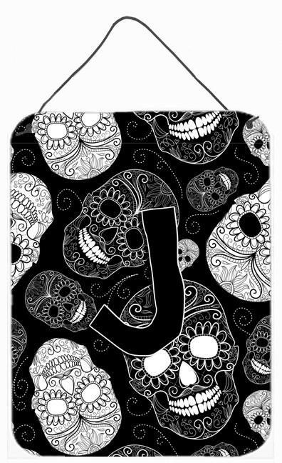 Letter J Day of the Dead Skulls Black Wall or Door Hanging Prints CJ2008-JDS1216 by Caroline's Treasures