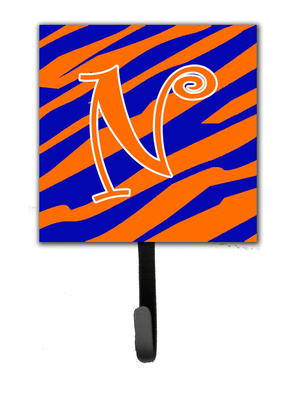 Letter N Initial Tiger Stripe Blue and Orange Leash Holder or Key Hook by Caroline&#39;s Treasures