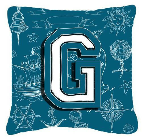 Letter G Sea Doodles Initial Alphabet Canvas Fabric Decorative Pillow CJ2014-GPW1414 by Caroline's Treasures