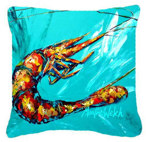 Shrimp Teal Splish Splash Canvas Fabric Decorative Pillow MW1130PW1414 by Caroline's Treasures