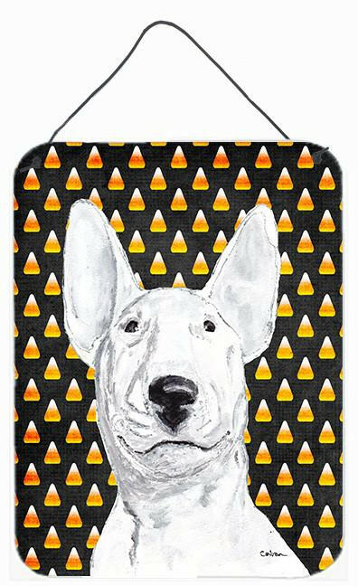 Bull Terrier Halloween Candy Corn Aluminium Metal Wall or Door Hanging Prints by Caroline&#39;s Treasures