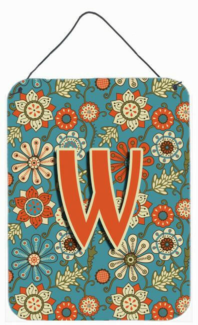 Letter W Flowers Retro Blue Wall or Door Hanging Prints CJ2012-WDS1216 by Caroline's Treasures