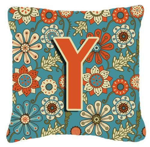 Letter Y Flowers Retro Blue Canvas Fabric Decorative Pillow CJ2012-YPW1414 by Caroline's Treasures