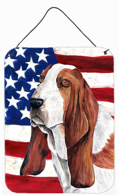 USA American Flag with Basset Hound Aluminium Metal Wall or Door Hanging Prints by Caroline&#39;s Treasures