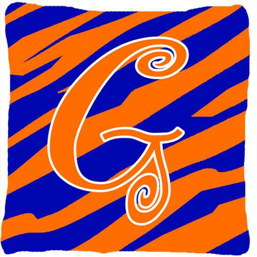 Monogram Initial G Tiger Stripe Blue and Orange Decorative Canvas Fabric Pillow - the-store.com