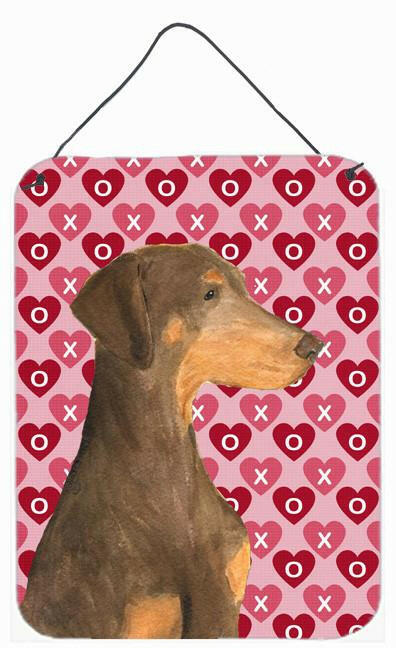 Doberman Hearts Love and Valentine&#39;s Day Portrait Wall or Door Hanging Prints by Caroline&#39;s Treasures