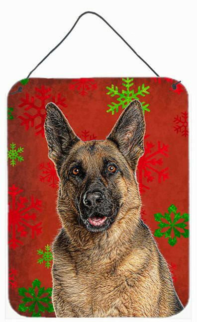 Red Snowflakes Holiday Christmas  German Shepherd Wall or Door Hanging Prints KJ1187DS1216 by Caroline's Treasures