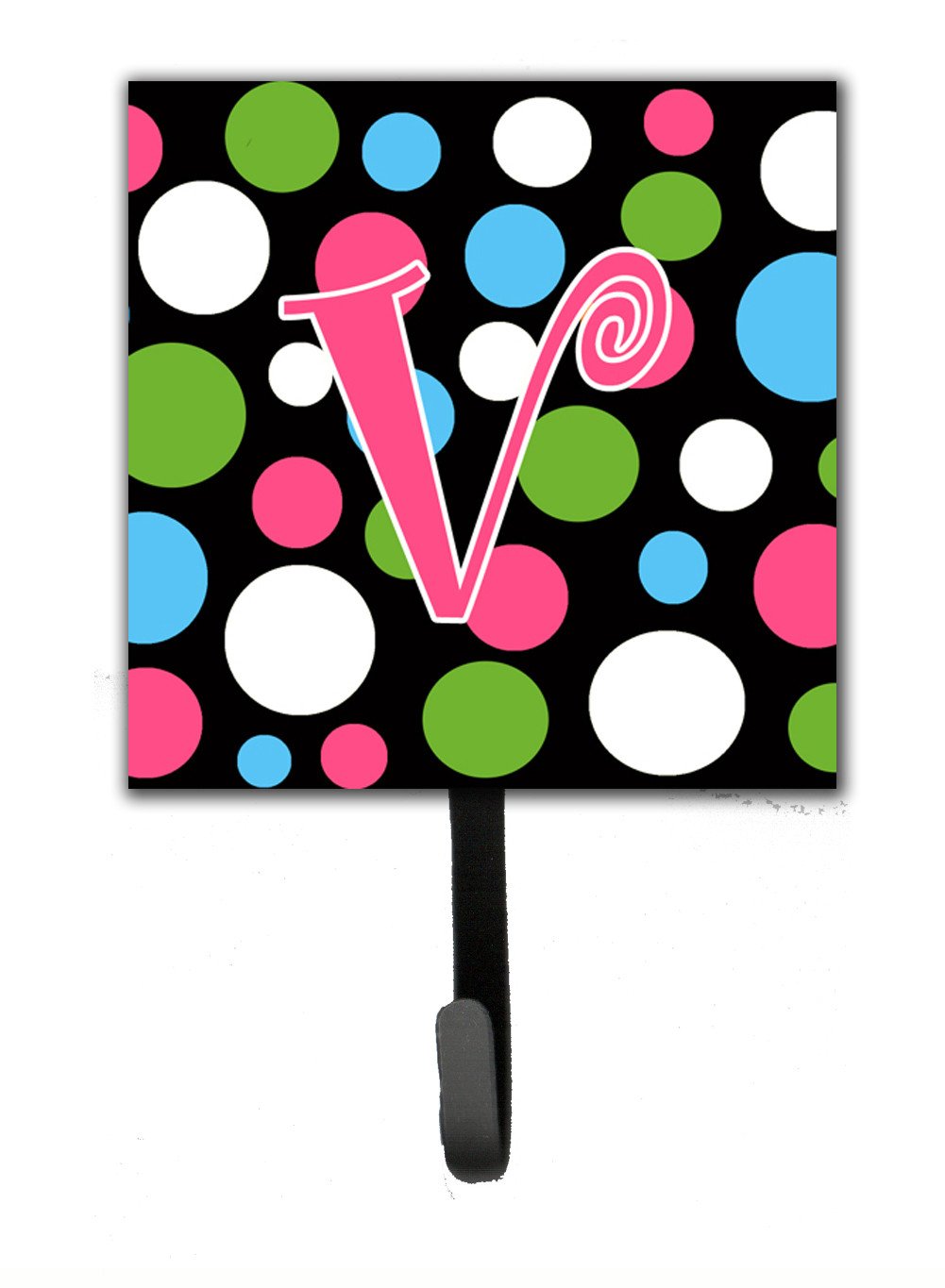 Letter V Initial Monogram - Polkadots and Pink Leash Holder or Key Hook by Caroline&#39;s Treasures