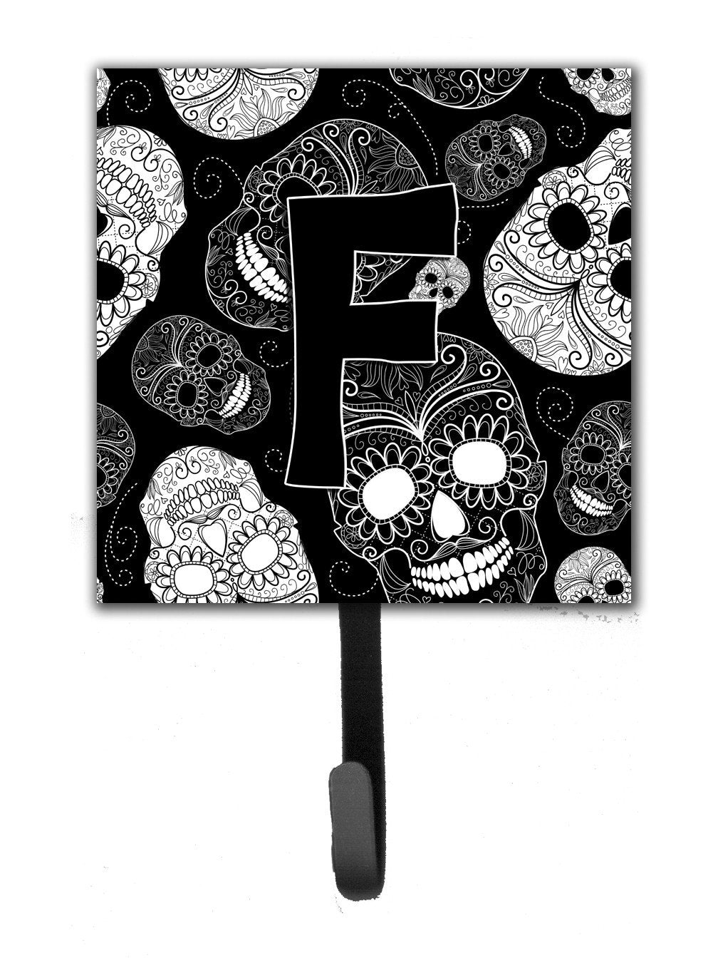 Letter F Day of the Dead Skulls Black Leash or Key Holder CJ2008-FSH4 by Caroline's Treasures